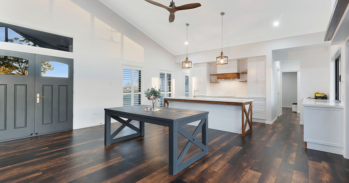 Dark timber flooring through kitchen