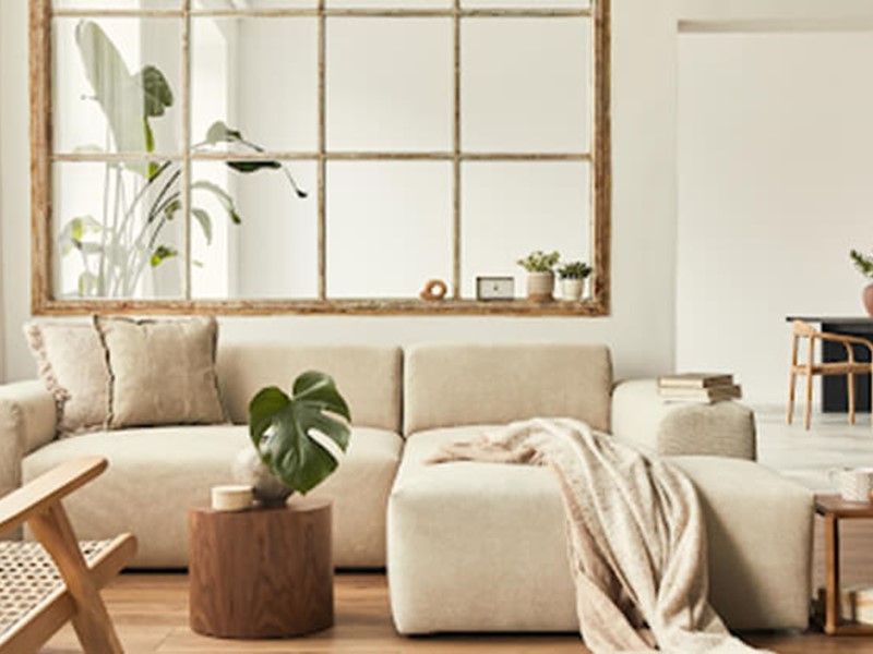 Living room with unique window design