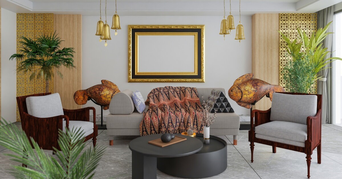 Luxury living room with gold accents