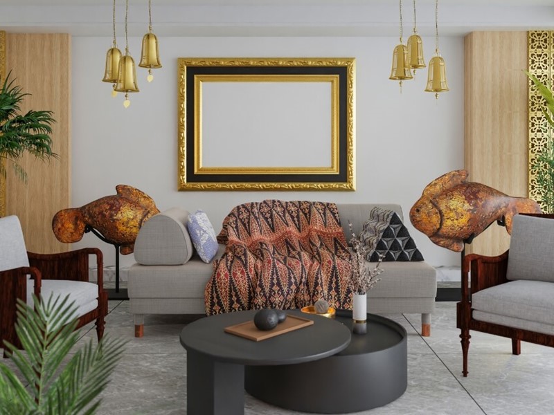 Luxury living room with gold accents