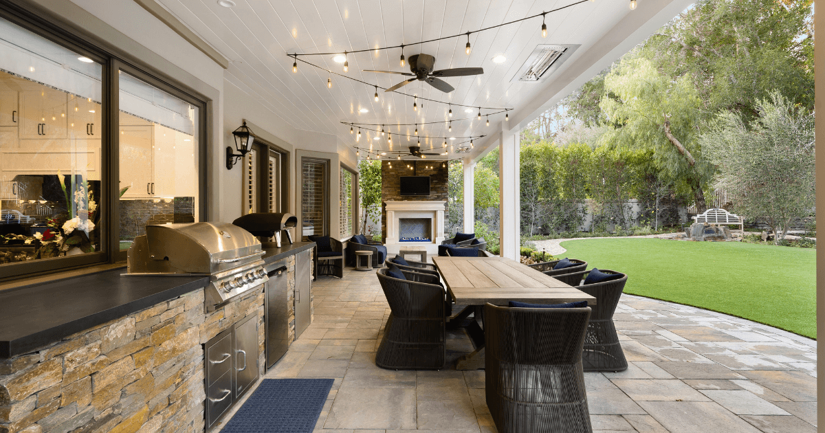 Outdoor kitchen in backyard