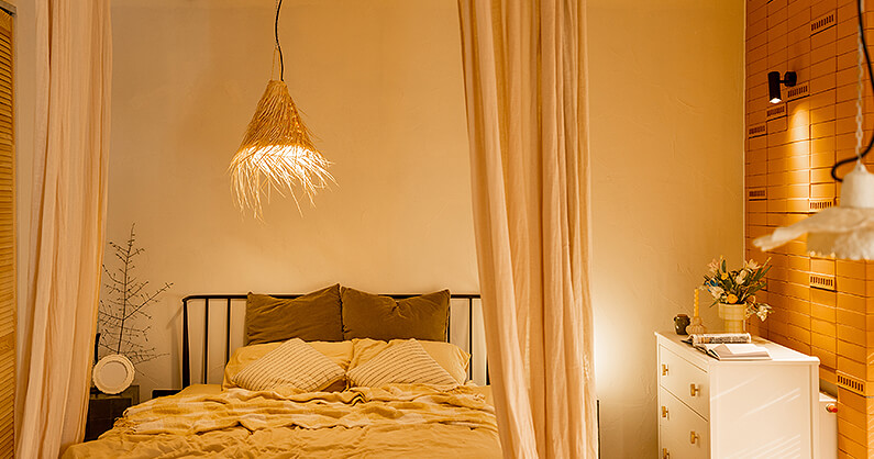 Warm lighting in bedroom