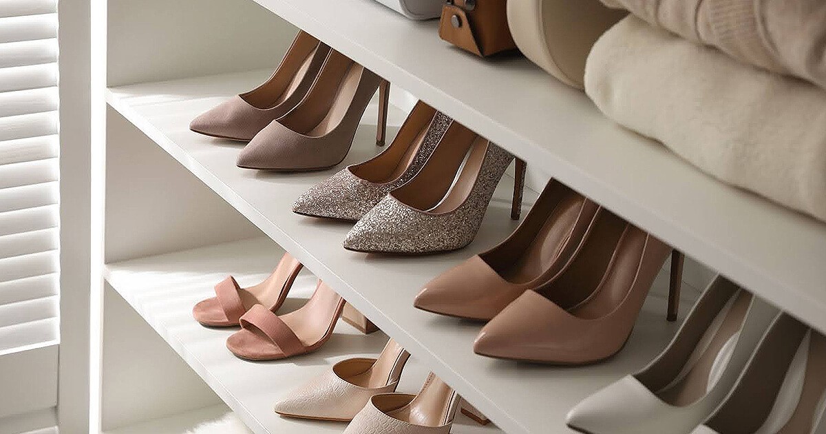 Walk in closet with storage for shoes
