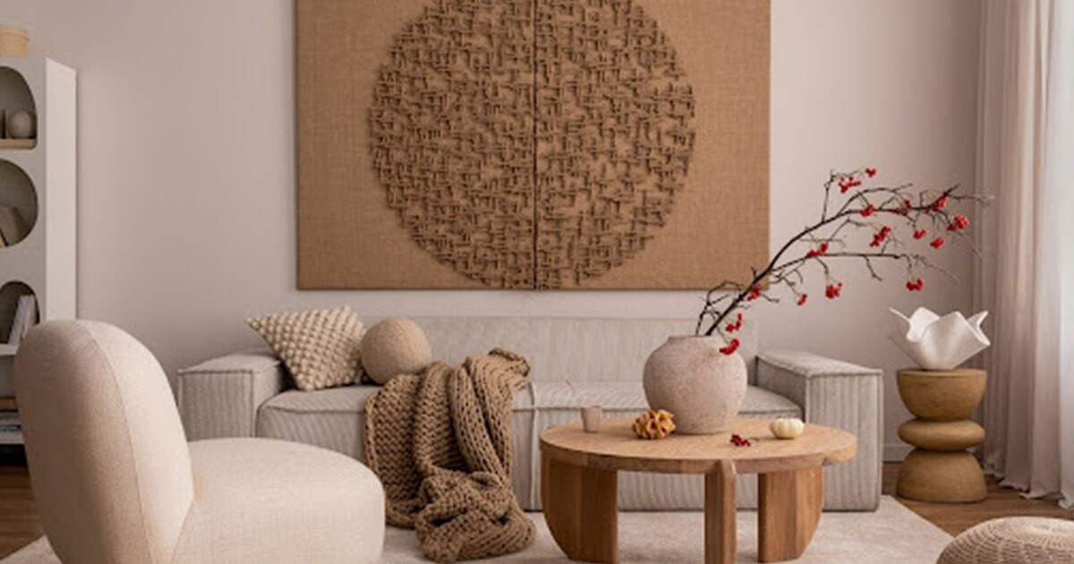 Living room with Japandi style interior design