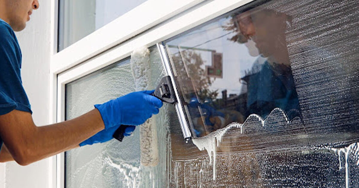 Man washing windows