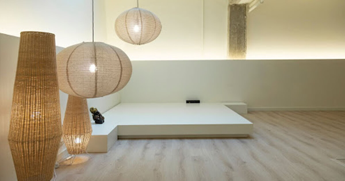 Meditation room with soft lighting