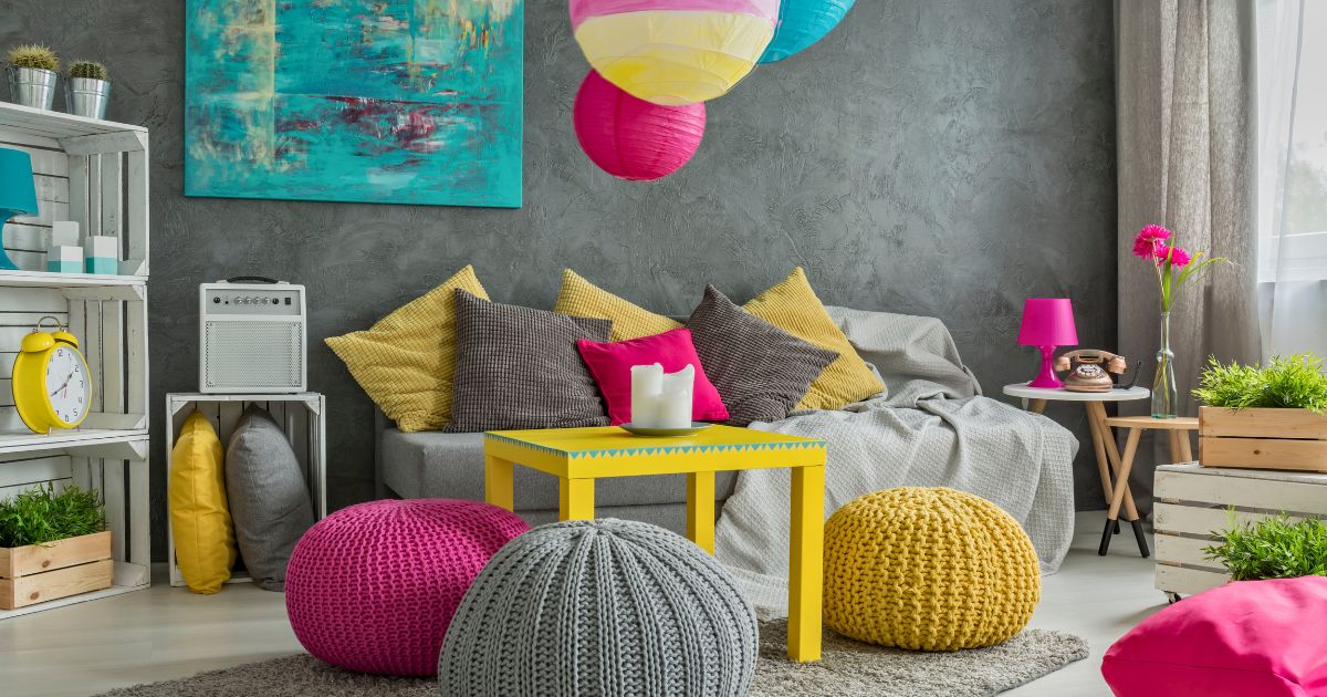 Colourful teen living room