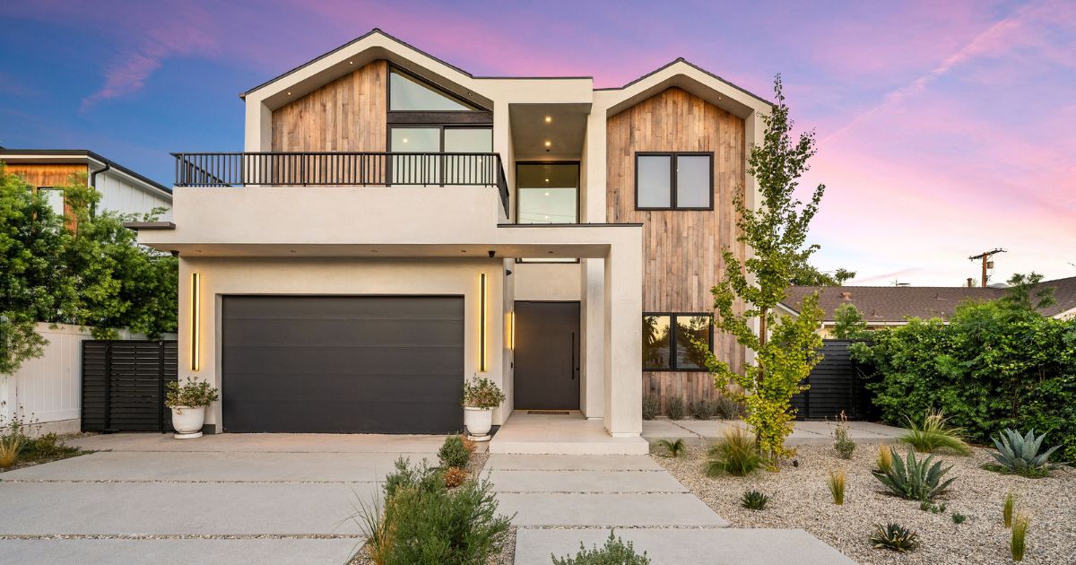 Double story home at sunset
