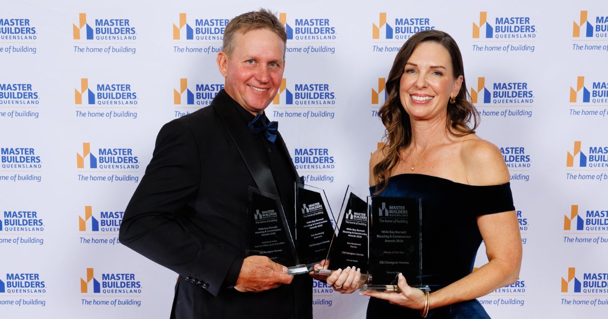 Gillian and Michael holding 2026 Master Builders Awards